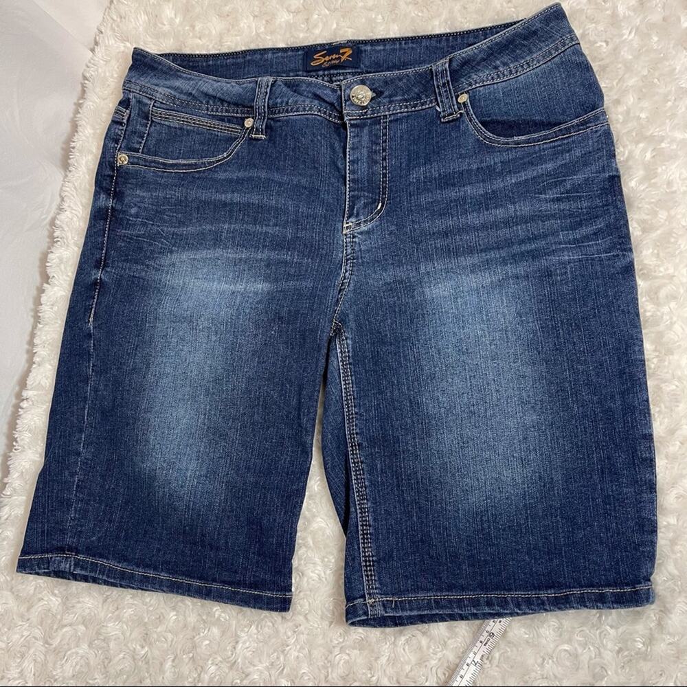 Seven 7 Blue Distressed Denim Bermuda Shorts - Size 12